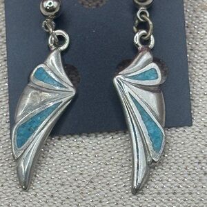 Copper & sterling silver earrings with turquoise -Indian inspired dangles